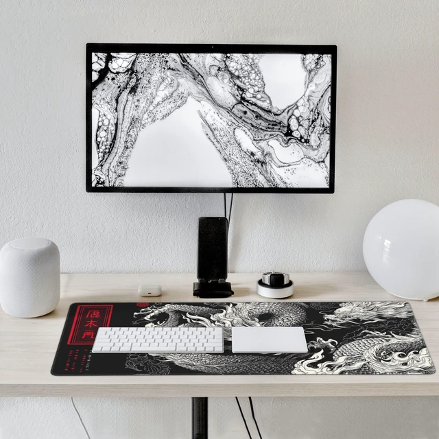 Alt view image 7 of 7 - Large Gaming Mouse Pad with Dragon Design, Non-Slip, 35.4" x 15.7", Black and Red Japanese Style Desk Mat