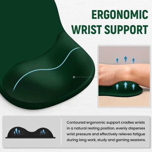 Alt view image 2 of 7 - ZapDesk Ergonomic Mouse Pad with Wrist Rest, Gel Wrist Support, Dark Green | 10.2 x 7.6 in Mouse Pad with Smooth Fabric Surface and Non-Slip Rubber Base for Office, Home, Study, and Gaming