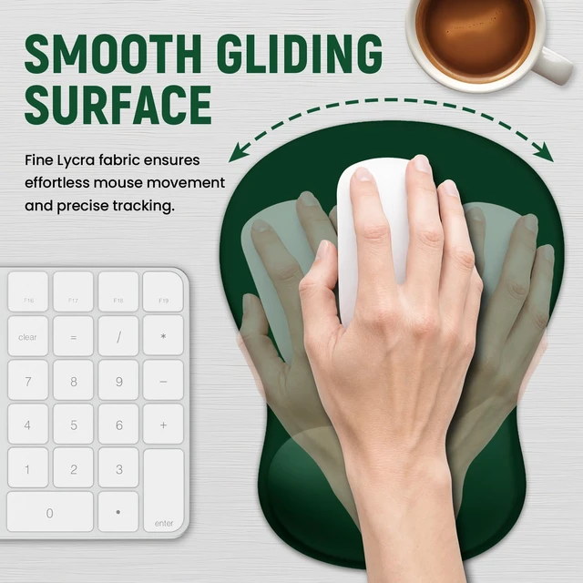 Alt view image 4 of 7 - ZapDesk Ergonomic Mouse Pad with Wrist Rest, Gel Wrist Support, Dark Green | 10.2 x 7.6 in Mouse Pad with Smooth Fabric Surface and Non-Slip Rubber Base for Office, Home, Study, and Gaming