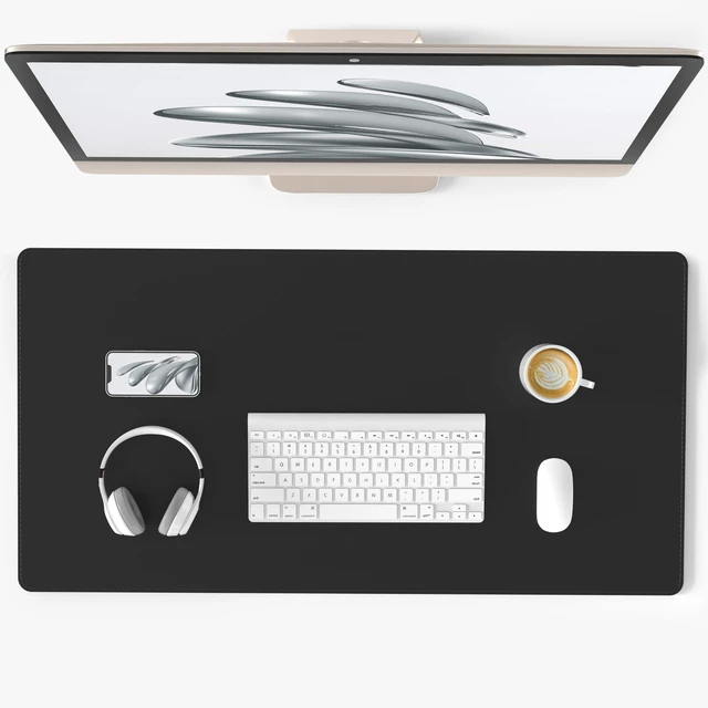 Main image of Waterproof PU Leather Desk Mat, Large Mouse Pad, 31.5" x 15.7", Black | Office Desk Décor Accessories, Extended Size Desk Protector, Easy to Clean, Smooth Writing Pad, Non Slip Blotter Mat for Home