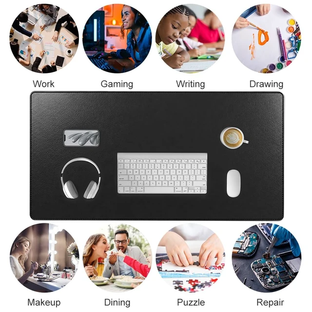 Alt view image 6 of 6 - Waterproof PU Leather Desk Mat, Large Mouse Pad, 31.5" x 15.7", Black | Office Desk Décor Accessories, Extended Size Desk Protector, Easy to Clean, Smooth Writing Pad, Non Slip Blotter Mat for Home
