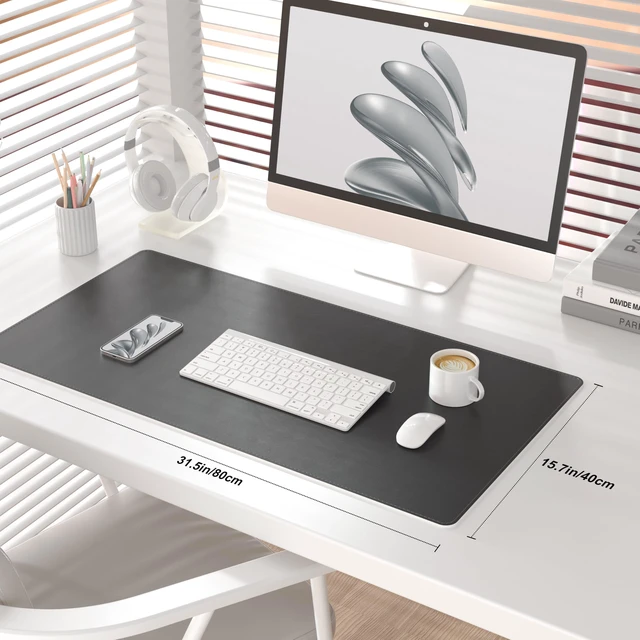 Alt view image 2 of 6 - Waterproof PU Leather Desk Mat, Large Mouse Pad, 31.5" x 15.7", Black | Office Desk Décor Accessories, Extended Size Desk Protector, Easy to Clean, Smooth Writing Pad, Non Slip Blotter Mat for Home