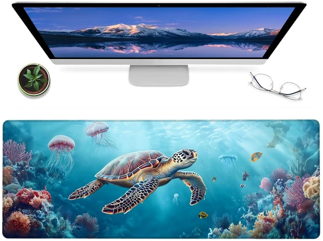 Main image of ainori Sea Turtle Gaming Mouse Pad 12x31.5in Large Extended Desk Mat with Underwater Marine Life Design Non-Slip Rubber Mousepad for Office Home Deskmat Gifts for Ocean Lovers Decor