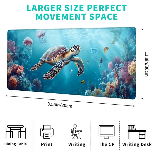 Alt view image 2 of 6 - ainori Sea Turtle Gaming Mouse Pad 12x31.5in Large Extended Desk Mat with Underwater Marine Life Design Non-Slip Rubber Mousepad for Office Home Deskmat Gifts for Ocean Lovers Decor