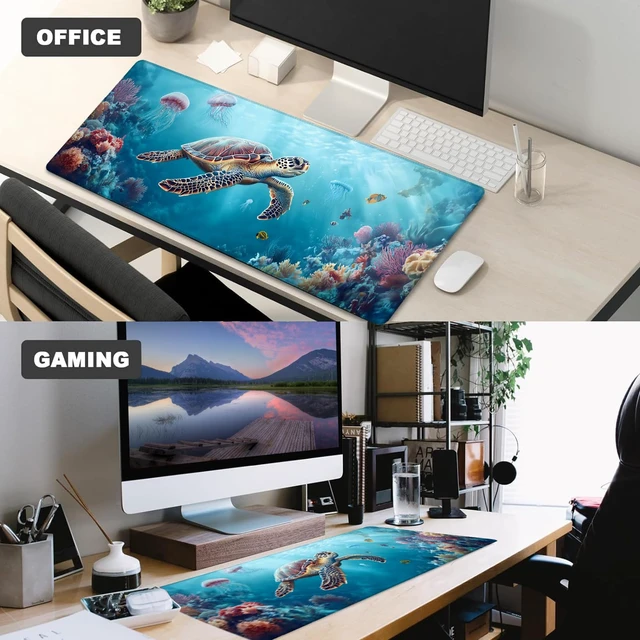 Alt view image 3 of 6 - ainori Sea Turtle Gaming Mouse Pad 12x31.5in Large Extended Desk Mat with Underwater Marine Life Design Non-Slip Rubber Mousepad for Office Home Deskmat Gifts for Ocean Lovers Decor