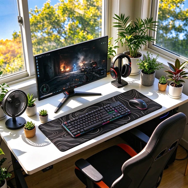 Alt view image 6 of 7 - Extra Large Gaming Mouse Pad, Waterproof Mousepad with Stitched Edges | Large Mousepad 31.5 x 11.8 in, Premium Microfiber Cloth Surface, Non-Slip Base Keyboard Desk Mat for Gaming, BlackWhite Lines