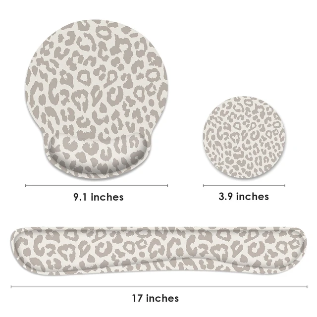 Alt view image 2 of 7 - Britimes Ergonomic Mouse Pad Set with Wrist Rest, Leopard Animal | Skin Light Khaki Non-Slip Rubber Base Wrist Cushion Support and Coasters Mousepad with Wrist Support for Computer Keyboard