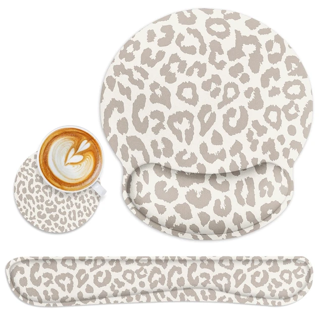 Main image of Britimes Ergonomic Mouse Pad Set with Wrist Rest, Leopard Animal | Skin Light Khaki Non-Slip Rubber Base Wrist Cushion Support and Coasters Mousepad with Wrist Support for Computer Keyboard