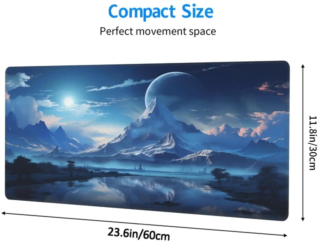 Alt view image 2 of 7 - OnengMu XXL Gaming Mouse Pad 23.6x11.8 inch, Snow Mountain Lake Landscape Theme Desk Mat, Riverside Starry Sky Moon Scene Large Mousepad,Fantasy Artistic Keyboard Mouse Mat (Snow Peak Lake View)