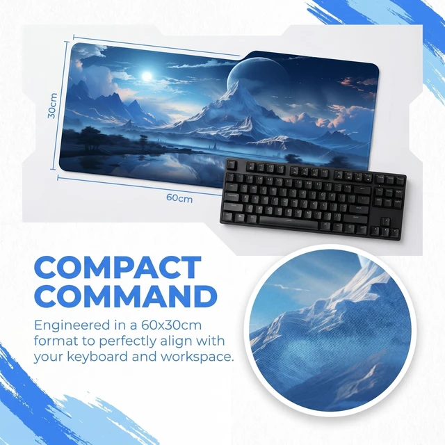 Alt view image 7 of 7 - OnengMu XXL Gaming Mouse Pad 23.6x11.8 inch, Snow Mountain Lake Landscape Theme Desk Mat, Riverside Starry Sky Moon Scene Large Mousepad,Fantasy Artistic Keyboard Mouse Mat (Snow Peak Lake View)