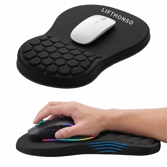Main image of LIFTHONSO Mouse Pad with Wrist Rest, Ergonomic Memory Foam Wrist Support, Honeycomb Cushion Design, Non-Slip Base, Computer Desk Mouse Pad for Office, Home & Gaming