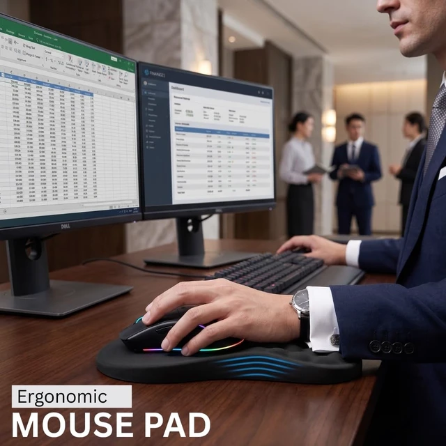 Alt view image 2 of 7 - LIFTHONSO Mouse Pad with Wrist Rest, Ergonomic Memory Foam Wrist Support, Honeycomb Cushion Design, Non-Slip Base, Computer Desk Mouse Pad for Office, Home & Gaming