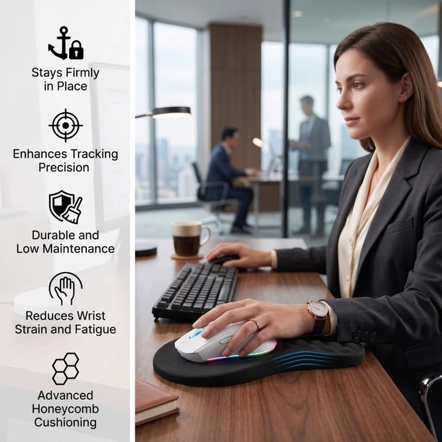 Alt view image 5 of 7 - LIFTHONSO Mouse Pad with Wrist Rest, Ergonomic Memory Foam Wrist Support, Honeycomb Cushion Design, Non-Slip Base, Computer Desk Mouse Pad for Office, Home & Gaming