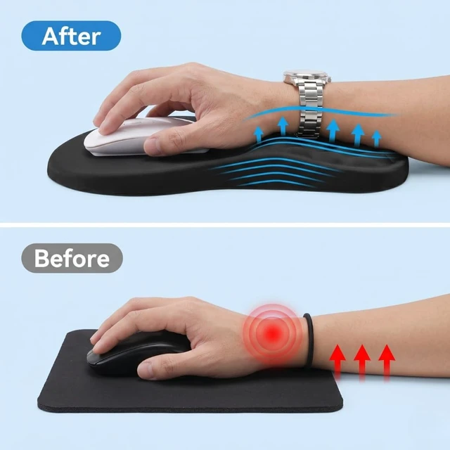 Alt view image 3 of 7 - LIFTHONSO Mouse Pad with Wrist Rest, Ergonomic Memory Foam Wrist Support, Honeycomb Cushion Design, Non-Slip Base, Computer Desk Mouse Pad for Office, Home & Gaming