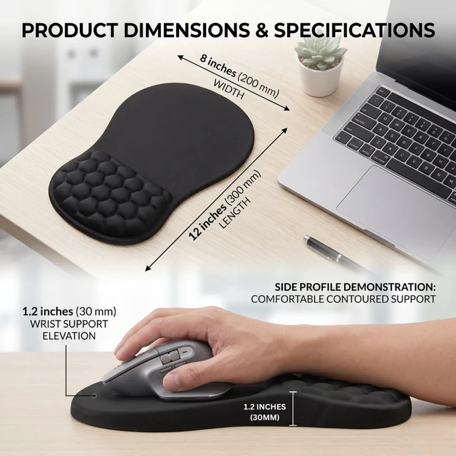 Alt view image 4 of 7 - LIFTHONSO Mouse Pad with Wrist Rest, Ergonomic Memory Foam Wrist Support, Honeycomb Cushion Design, Non-Slip Base, Computer Desk Mouse Pad for Office, Home & Gaming