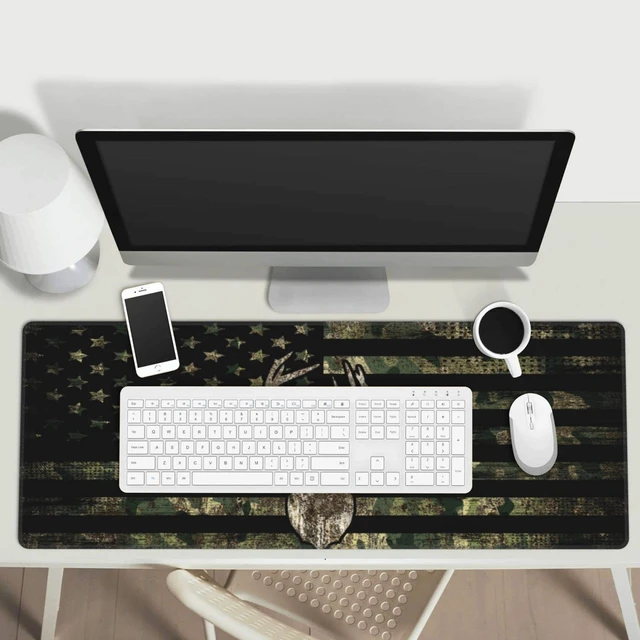 Alt view image 5 of 7 - Camo Camouflage Retro Hunting Tactical Deer Army American Flag Mouse Pad | XXL Desk Mat Rubber Base Provides Stable Grip, Smooth Control