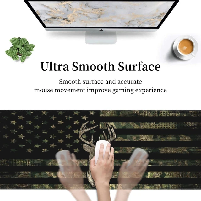 Alt view image 4 of 7 - Camo Camouflage Retro Hunting Tactical Deer Army American Flag Mouse Pad | XXL Desk Mat Rubber Base Provides Stable Grip, Smooth Control