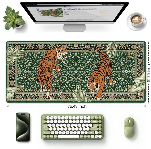 Alt view image 2 of 7 - HAOCOO Large Gaming Desk Pad Mat, Non-Slip Desk Mouse Pad(Green) | 35.4" x 15.7" Computer Pad, Waterproof Desk Cover, Smooth Surface Gaming Workspace Accessory