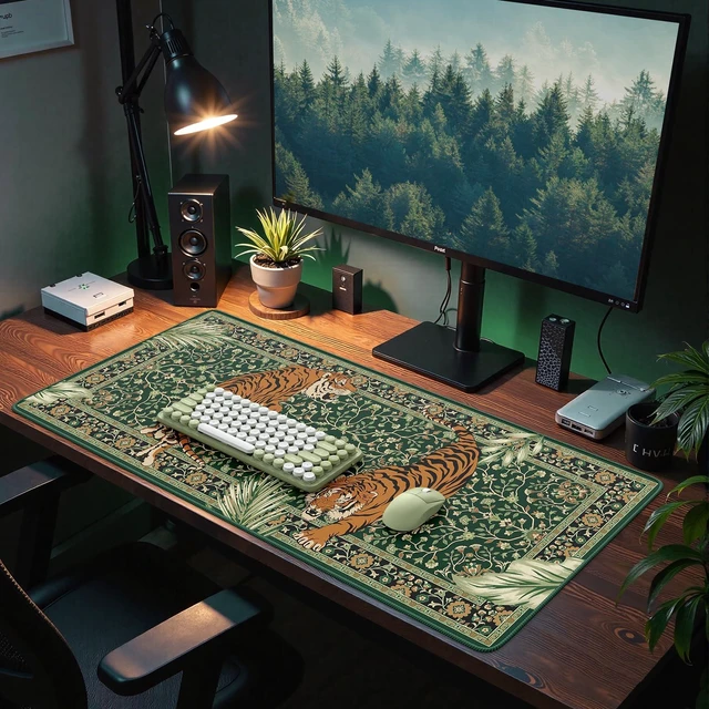 Alt view image 7 of 7 - HAOCOO Large Gaming Desk Pad Mat, Non-Slip Desk Mouse Pad(Green) | 35.4" x 15.7" Computer Pad, Waterproof Desk Cover, Smooth Surface Gaming Workspace Accessory