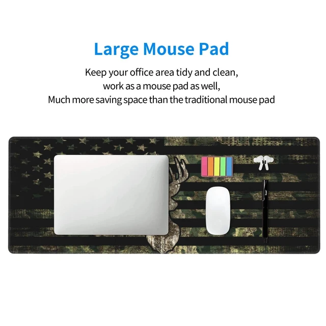 Alt view image 7 of 7 - Camo Camouflage Retro Hunting Tactical Deer Army American Flag Mouse Pad | XXL Desk Mat Rubber Base Provides Stable Grip, Smooth Control