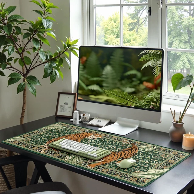 Alt view image 6 of 7 - HAOCOO Large Gaming Desk Pad Mat, Non-Slip Desk Mouse Pad(Green) | 35.4" x 15.7" Computer Pad, Waterproof Desk Cover, Smooth Surface Gaming Workspace Accessory