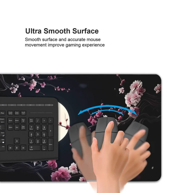 Alt view image 3 of 7 - ModrnGld XXL Gaming Mouse Pad 35.4x15.7 Inch, Large Extended Desk Mat | Cherry Blossom Design, Non-Slip Rubber Base, Water-Resistant Surface and Stitched Edges for Gaming, Office & Home