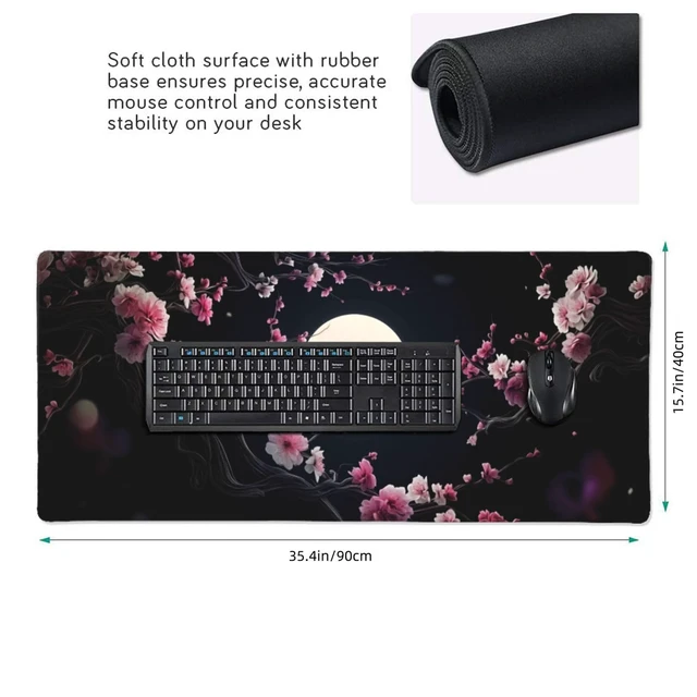 Alt view image 5 of 7 - ModrnGld XXL Gaming Mouse Pad 35.4x15.7 Inch, Large Extended Desk Mat | Cherry Blossom Design, Non-Slip Rubber Base, Water-Resistant Surface and Stitched Edges for Gaming, Office & Home
