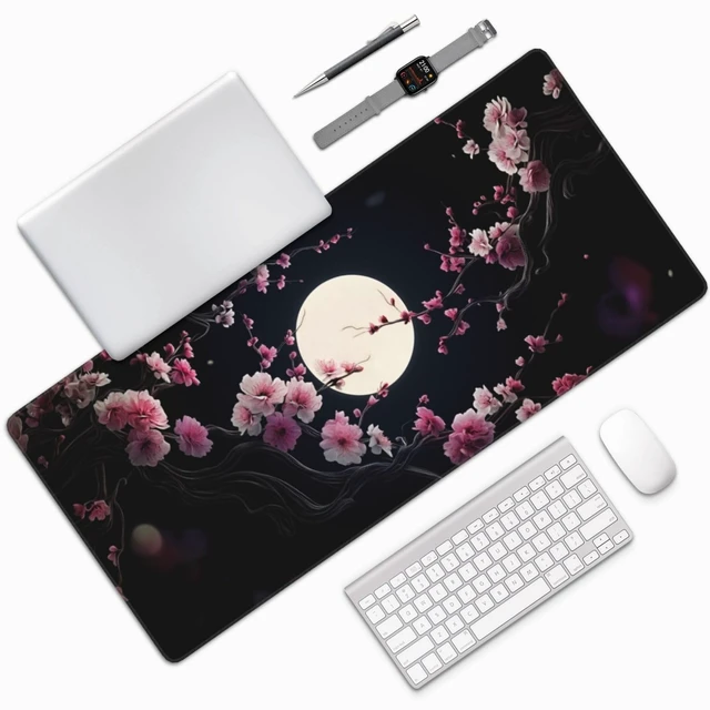 Alt view image 2 of 7 - ModrnGld XXL Gaming Mouse Pad 35.4x15.7 Inch, Large Extended Desk Mat | Cherry Blossom Design, Non-Slip Rubber Base, Water-Resistant Surface and Stitched Edges for Gaming, Office & Home