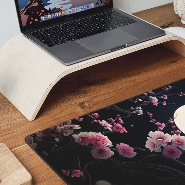 Alt view image 7 of 7 - ModrnGld XXL Gaming Mouse Pad 35.4x15.7 Inch, Large Extended Desk Mat | Cherry Blossom Design, Non-Slip Rubber Base, Water-Resistant Surface and Stitched Edges for Gaming, Office & Home