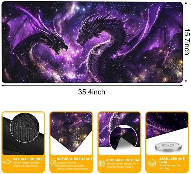 Alt view image 2 of 7 - Large Gaming Mouse Pad Purple Dragon Fighting Extended Computer Keyboard Mousepad with Non-Slip Rubber Base Stitched Edge Waterproof Big Long Laptop Pad for Gamer Office Home 35.4"X 15.7"