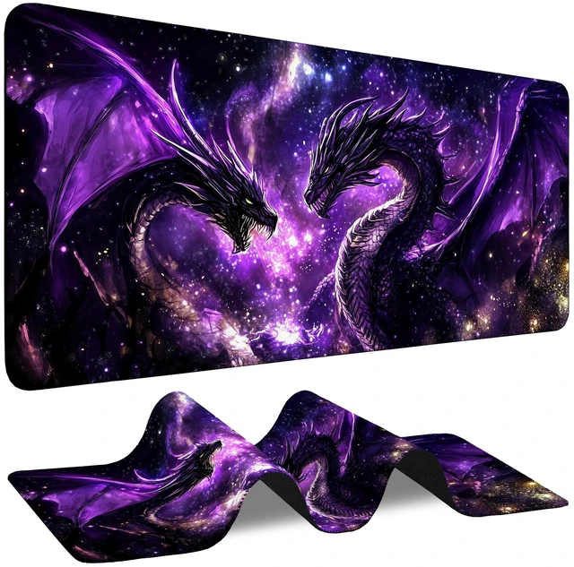 Main image of Large Gaming Mouse Pad Purple Dragon Fighting Extended Computer Keyboard Mousepad with Non-Slip Rubber Base Stitched Edge Waterproof Big Long Laptop Pad for Gamer Office Home 35.4"X 15.7"