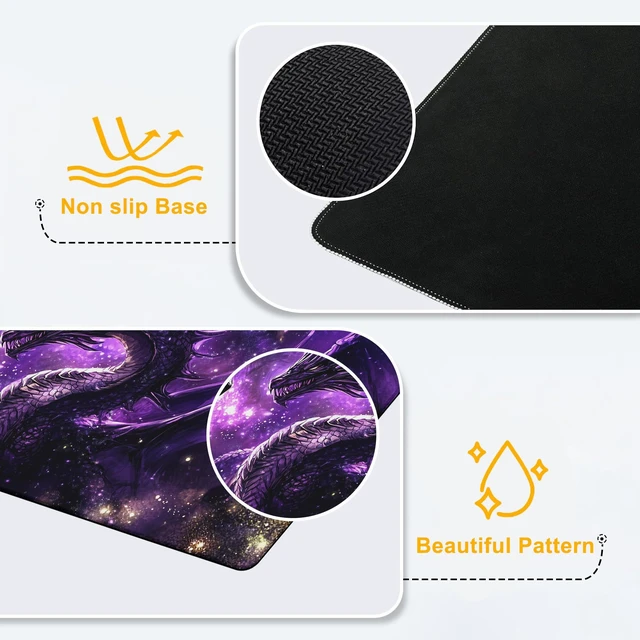 Alt view image 4 of 7 - Large Gaming Mouse Pad Purple Dragon Fighting Extended Computer Keyboard Mousepad with Non-Slip Rubber Base Stitched Edge Waterproof Big Long Laptop Pad for Gamer Office Home 35.4"X 15.7"