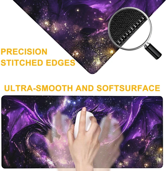 Alt view image 3 of 7 - Large Gaming Mouse Pad Purple Dragon Fighting Extended Computer Keyboard Mousepad with Non-Slip Rubber Base Stitched Edge Waterproof Big Long Laptop Pad for Gamer Office Home 35.4"X 15.7"