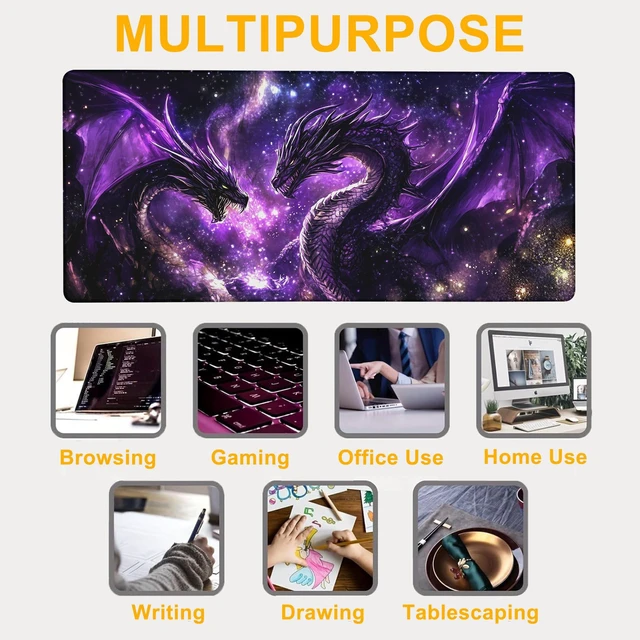 Alt view image 7 of 7 - Large Gaming Mouse Pad Purple Dragon Fighting Extended Computer Keyboard Mousepad with Non-Slip Rubber Base Stitched Edge Waterproof Big Long Laptop Pad for Gamer Office Home 35.4"X 15.7"