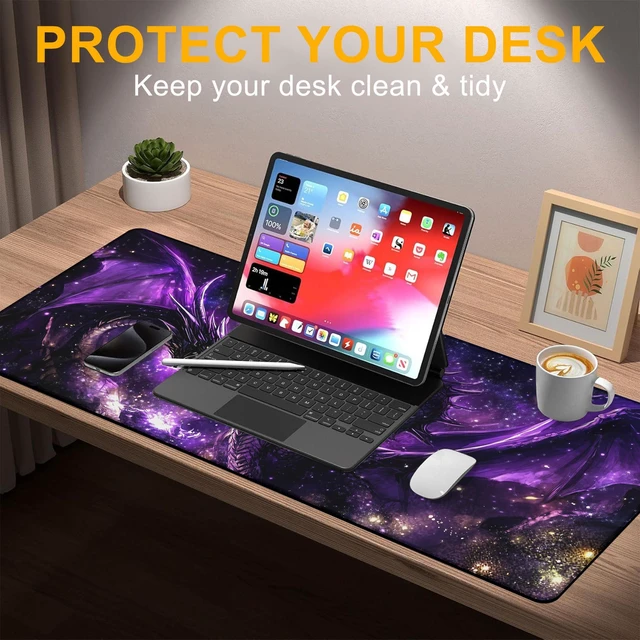 Alt view image 6 of 7 - Large Gaming Mouse Pad Purple Dragon Fighting Extended Computer Keyboard Mousepad with Non-Slip Rubber Base Stitched Edge Waterproof Big Long Laptop Pad for Gamer Office Home 35.4"X 15.7"