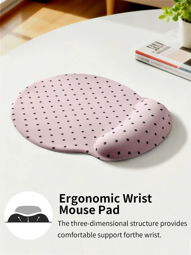 Alt view image 4 of 7 - Seorsok Cute Black Polka Dot Mouse Pad with Gel Wrist Support Mouse Pad,Ergonomic Aesthetic,Comfortable Mousepad for Office Game Work Computer,Pain Relief Mousepad with Non-Slip Silicone Base,Pink