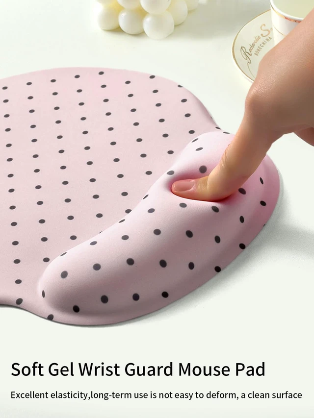 Alt view image 6 of 7 - Seorsok Cute Black Polka Dot Mouse Pad with Gel Wrist Support Mouse Pad,Ergonomic Aesthetic,Comfortable Mousepad for Office Game Work Computer,Pain Relief Mousepad with Non-Slip Silicone Base,Pink