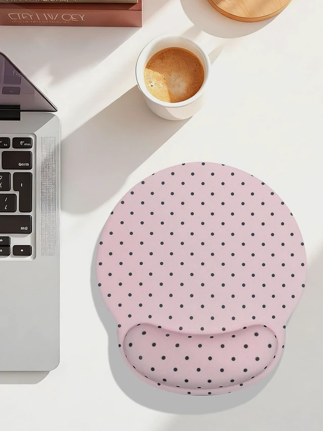 Alt view image 2 of 7 - Seorsok Cute Black Polka Dot Mouse Pad with Gel Wrist Support Mouse Pad,Ergonomic Aesthetic,Comfortable Mousepad for Office Game Work Computer,Pain Relief Mousepad with Non-Slip Silicone Base,Pink