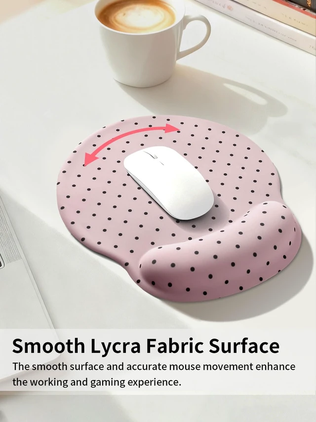 Alt view image 3 of 7 - Seorsok Cute Black Polka Dot Mouse Pad with Gel Wrist Support Mouse Pad,Ergonomic Aesthetic,Comfortable Mousepad for Office Game Work Computer,Pain Relief Mousepad with Non-Slip Silicone Base,Pink