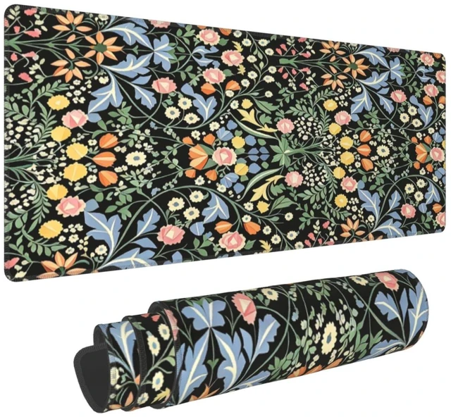 Main image of Large Gaming Mousepad, Dark Black Floral XL Mouse Pad with Stitched, Full Long Waterproof Non-Slip Base Flower Keyboard Pad, PC Laptop Computer Mat for Men Office Decor, 31.5 * 11.8 in