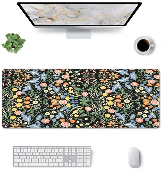 Alt view image 2 of 7 - Large Gaming Mousepad, Dark Black Floral XL Mouse Pad with Stitched, Full Long Waterproof Non-Slip Base Flower Keyboard Pad, PC Laptop Computer Mat for Men Office Decor, 31.5 * 11.8 in