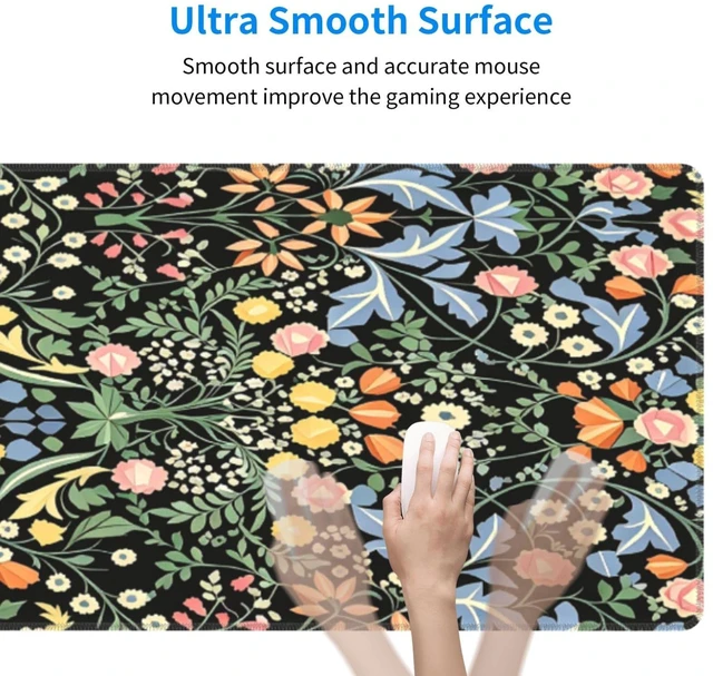 Alt view image 4 of 7 - Large Gaming Mousepad, Dark Black Floral XL Mouse Pad with Stitched, Full Long Waterproof Non-Slip Base Flower Keyboard Pad, PC Laptop Computer Mat for Men Office Decor, 31.5 * 11.8 in