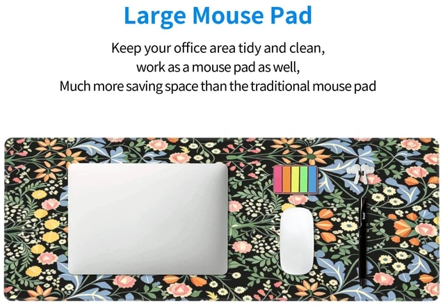 Alt view image 6 of 7 - Large Gaming Mousepad, Dark Black Floral XL Mouse Pad with Stitched, Full Long Waterproof Non-Slip Base Flower Keyboard Pad, PC Laptop Computer Mat for Men Office Decor, 31.5 * 11.8 in