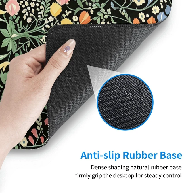 Alt view image 5 of 7 - Large Gaming Mousepad, Dark Black Floral XL Mouse Pad with Stitched, Full Long Waterproof Non-Slip Base Flower Keyboard Pad, PC Laptop Computer Mat for Men Office Decor, 31.5 * 11.8 in