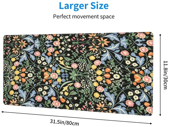 Alt view image 3 of 7 - Large Gaming Mousepad, Dark Black Floral XL Mouse Pad with Stitched, Full Long Waterproof Non-Slip Base Flower Keyboard Pad, PC Laptop Computer Mat for Men Office Decor, 31.5 * 11.8 in