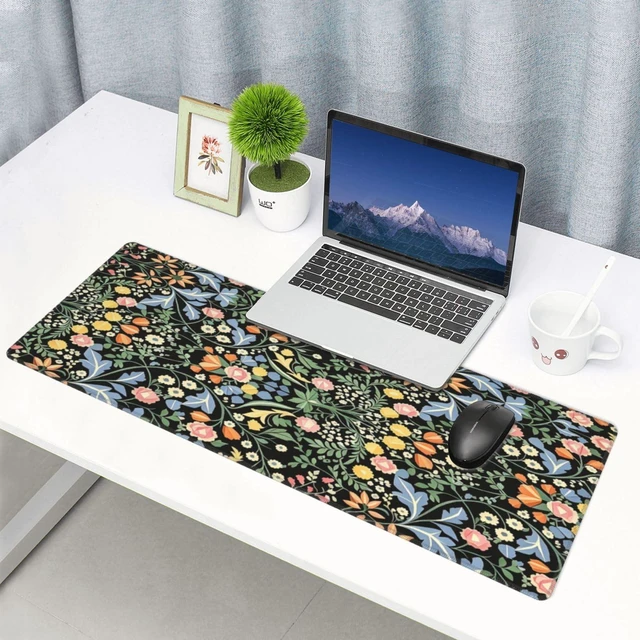 Alt view image 7 of 7 - Large Gaming Mousepad, Dark Black Floral XL Mouse Pad with Stitched, Full Long Waterproof Non-Slip Base Flower Keyboard Pad, PC Laptop Computer Mat for Men Office Decor, 31.5 * 11.8 in