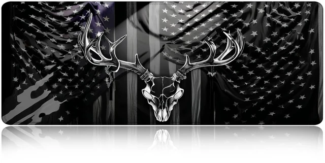 Main image of Large Gaming Mouse pad,Black Wood Grain USA American Flag Hunter Deer Anti Slip Rubber Base Mouse pad, Suitable for Computer, Laptop, Office Desk Accessories