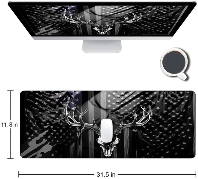 Alt view image 2 of 7 - Large Gaming Mouse pad,Black Wood Grain USA American Flag Hunter Deer Anti Slip Rubber Base Mouse pad, Suitable for Computer, Laptop, Office Desk Accessories