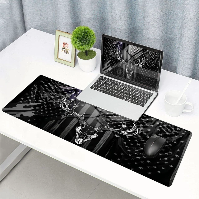 Alt view image 6 of 7 - Large Gaming Mouse pad,Black Wood Grain USA American Flag Hunter Deer Anti Slip Rubber Base Mouse pad, Suitable for Computer, Laptop, Office Desk Accessories