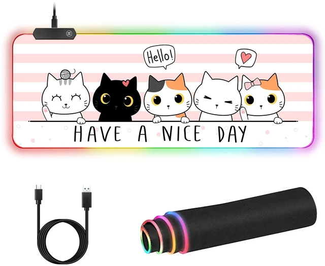 Main image of RGB Large Gaming Mouse Pad, Extended Mouse Pad with 12 Lighting Effects, Water Proof Mutispandex Surface, Non-Slip Rubber Base, 80x30 cm / 31.5×11.8 in (Cat)